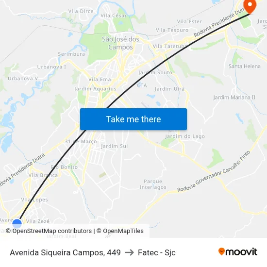Avenida Siqueira Campos, 449 to Fatec - Sjc map