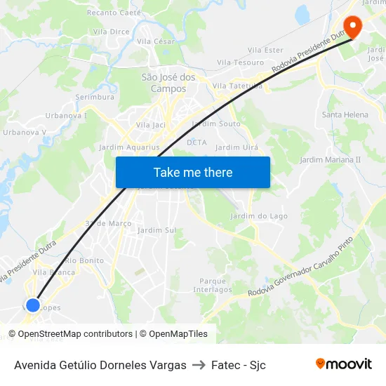 Avenida Getúlio Dorneles Vargas to Fatec - Sjc map