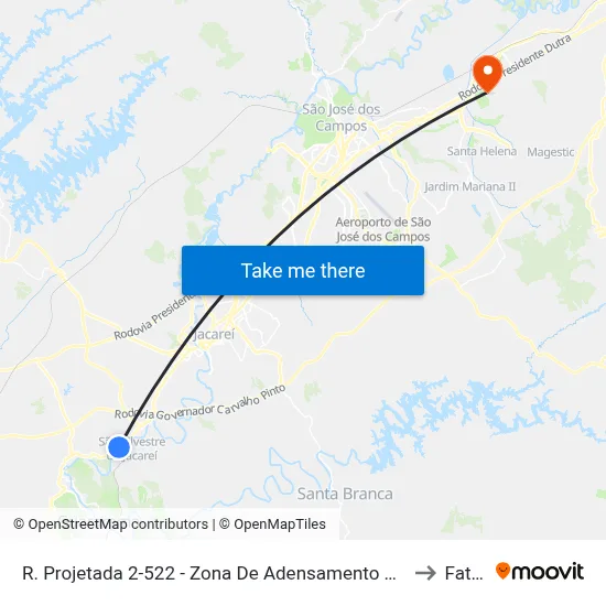R. Projetada 2-522 - Zona De Adensamento Controlado (Zac - São Silvestre) Jacareí - SP Brasil to Fatec - Sjc map
