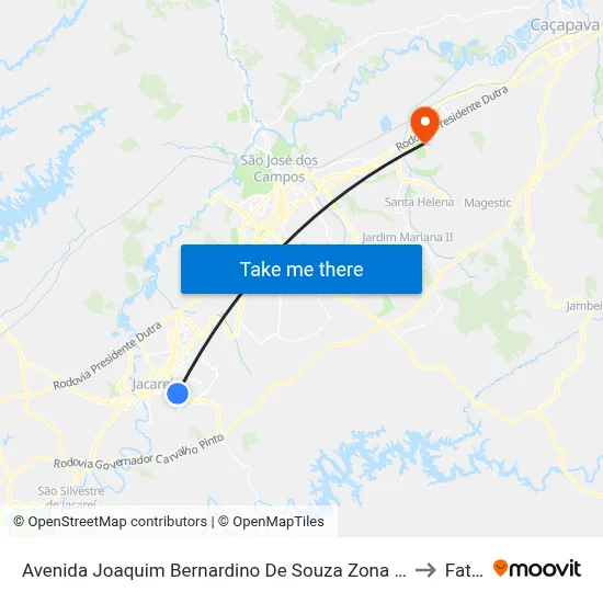 Avenida Joaquim Bernardino De Souza Zona Preferencial 01 - Zap 1 Jacareí - São Paulo 12316 Brasil to Fatec - Sjc map