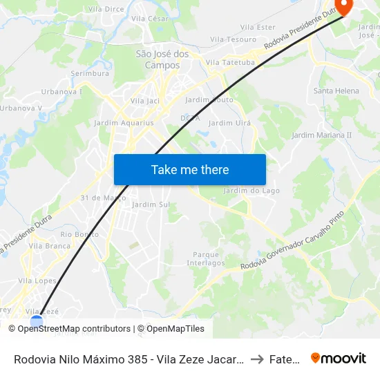 Rodovia Nilo Máximo 385 - Vila Zeze Jacareí - SP 12310-660 Brasil to Fatec - Sjc map