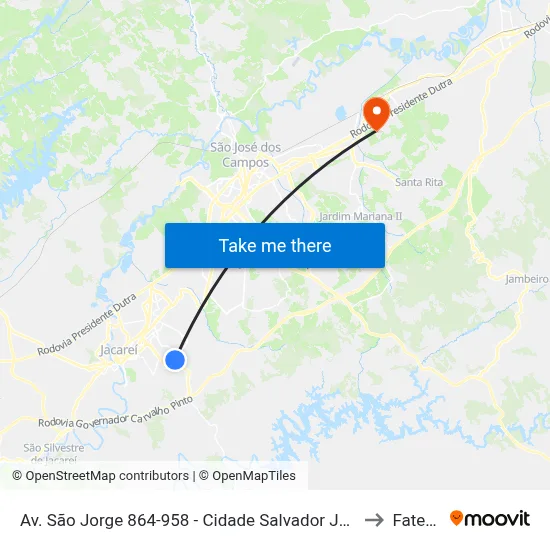 Av. São Jorge 864-958 - Cidade Salvador Jacareí - SP 12312-130 Brasil to Fatec - Sjc map
