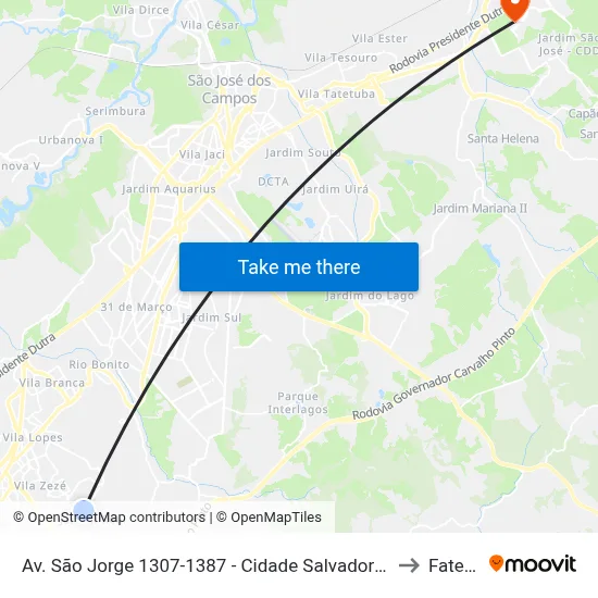 Av. São Jorge 1307-1387 - Cidade Salvador Jacareí - SP 12312-130 Brasil to Fatec - Sjc map