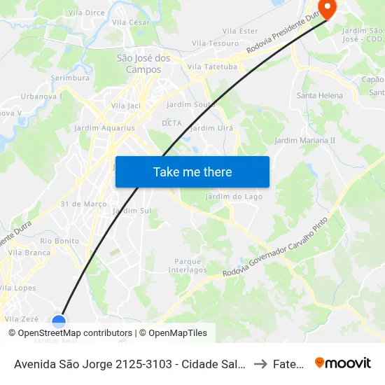 Avenida São Jorge 2125-3103 - Cidade Salvador Jacareí - SP Brasil to Fatec - Sjc map