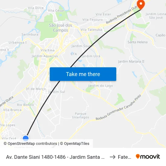 Av. Dante Siani 1480-1486 - Jardim Santa Marina Jacareí - SP Brasil to Fatec - Sjc map