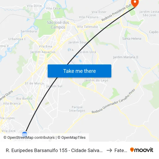 R. Eurípedes Barsanulfo 155 - Cidade Salvador Jacareí - SP 12312-370 Brasil to Fatec - Sjc map