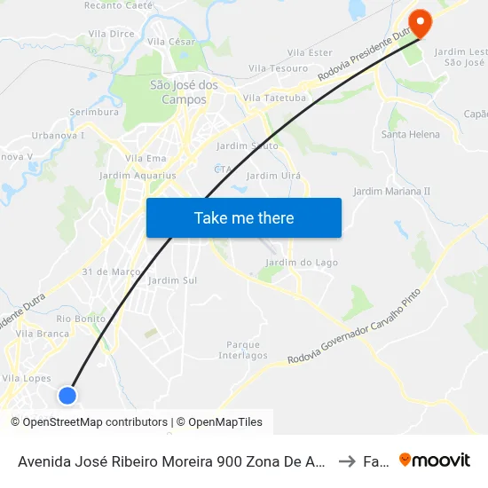 Avenida José Ribeiro Moreira 900 Zona De Adensamento Controlado (Zac) Jacareí - São Paulo 12311-250 Brasil to Fatec - Sjc map
