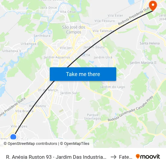 R. Anésia Ruston 93 - Jardim Das Industrias Jacareí - SP 12306-010 Brasil to Fatec - Sjc map