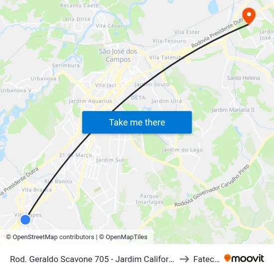 Rod. Geraldo Scavone 705 - Jardim California Jacareí - SP Brasil to Fatec - Sjc map