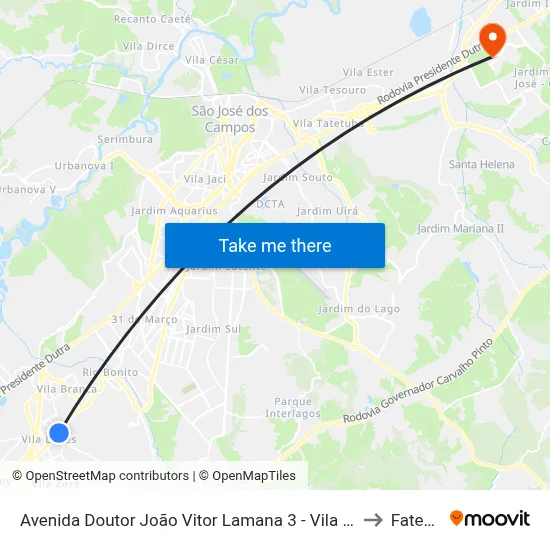 Avenida Doutor João Vitor Lamana 3 - Vila Ditalia Jacareí - SP Brasil to Fatec - Sjc map