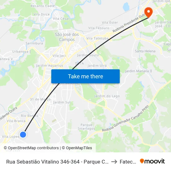 Rua Sebastião Vitalino 346-364 - Parque Califórnia SP Brasil to Fatec - Sjc map