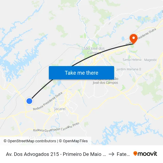 Av. Dos Advogados 215 - Primeiro De Maio Jacareí - SP 12332-510 Brasil to Fatec - Sjc map