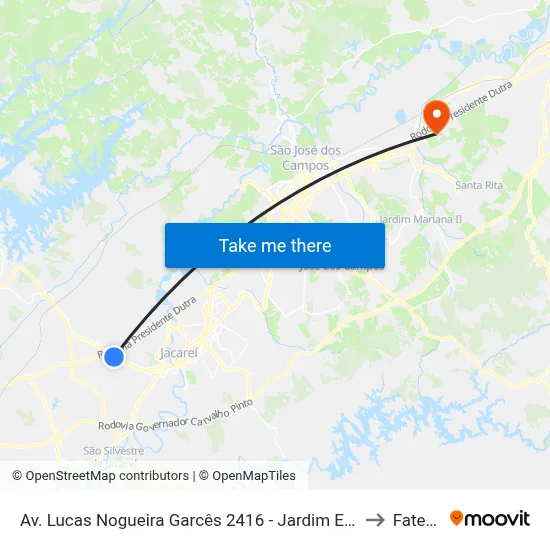 Av. Lucas Nogueira Garcês 2416 - Jardim Esperanca Jacareí - SP Brasil to Fatec - Sjc map