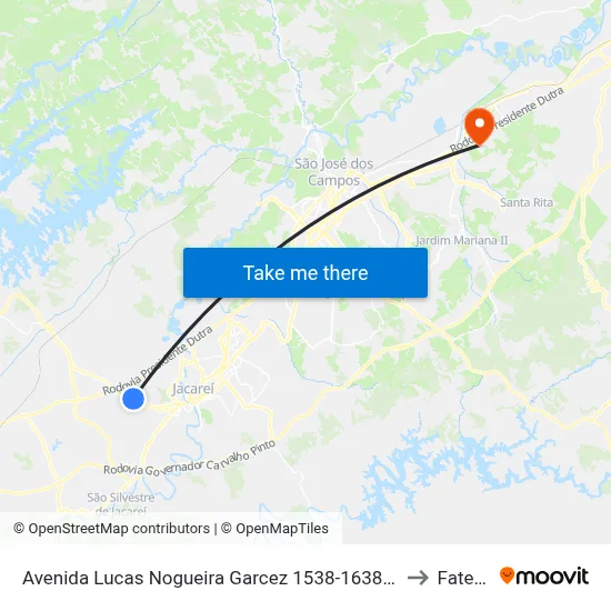 Avenida Lucas Nogueira Garcez 1538-1638 - Jardim Esperança SP Brasil to Fatec - Sjc map