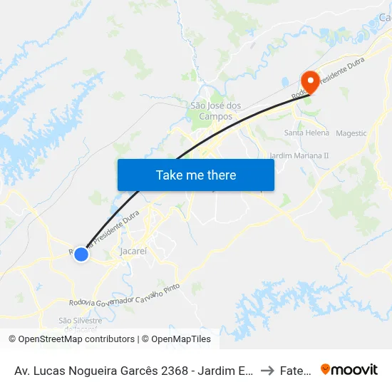 Av. Lucas Nogueira Garcês 2368 - Jardim Esperanca Jacareí - SP Brasil to Fatec - Sjc map