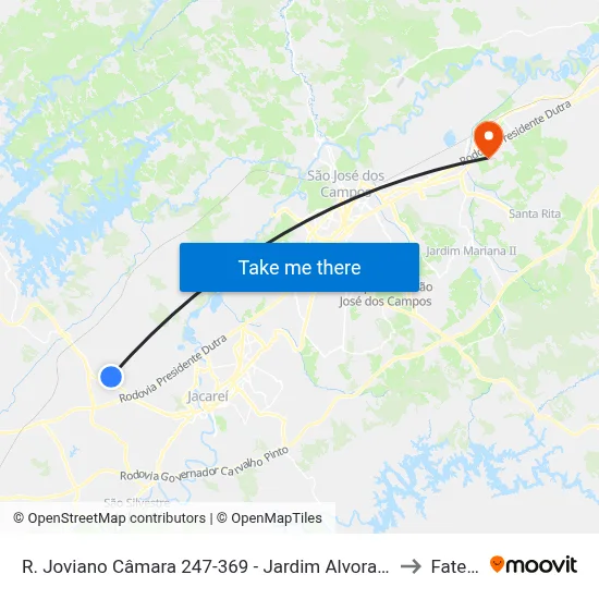 R. Joviano Câmara 247-369 - Jardim Alvorada Jacareí - SP 12332-170 Brasil to Fatec - Sjc map