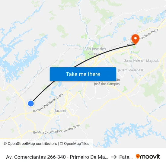 Av. Comerciantes 266-340 - Primeiro De Maio Jacareí - SP 12332-590 Brasil to Fatec - Sjc map