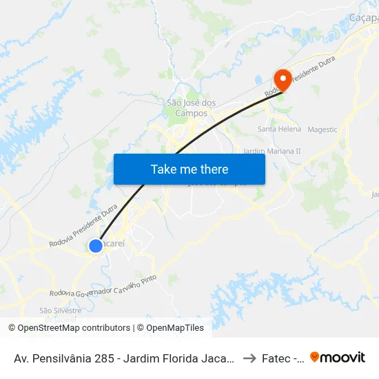 Av. Pensilvânia 285 - Jardim Florida Jacareí - SP Brasil to Fatec - Sjc map