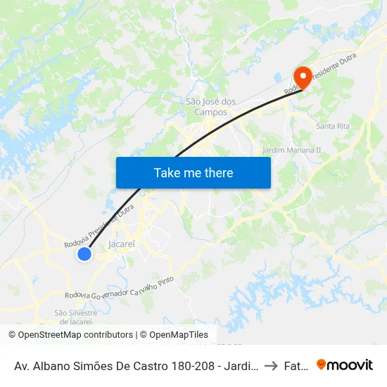 Av. Albano Simões De Castro 180-208 - Jardim Nova Esperança Jacareí - SP 12324-430 Brasil to Fatec - Sjc map