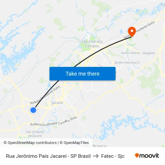 Rua Jerônimo País Jacareí - SP Brasil to Fatec - Sjc map