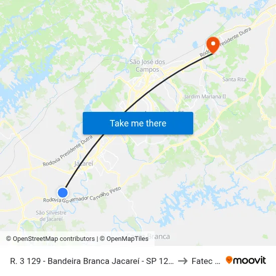 R. 3 129 - Bandeira Branca Jacareí - SP 12323-364 Brasil to Fatec - Sjc map