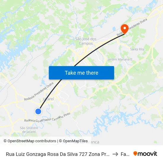 Rua Luiz Gonzaga Rosa Da Silva 727 Zona Preferencial 02 - Zap 2 A Jacareí - São Paulo 12323-370 Brasil to Fatec - Sjc map