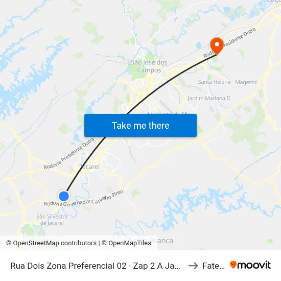 Rua Dois Zona Preferencial 02 - Zap 2 A Jacareí - São Paulo 12323-710 Brasil to Fatec - Sjc map