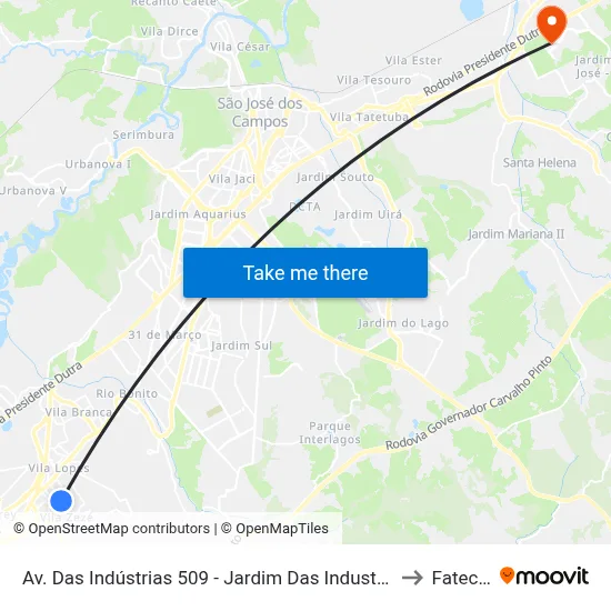Av. Das Indústrias 509 - Jardim Das Industrias Jacareí - SP Brasil to Fatec - Sjc map