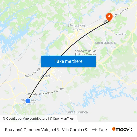 Rua José Gimenes Valejo 45 - Vila Garcia (São Silvestre) SP 12341-050 Brasil to Fatec - Sjc map