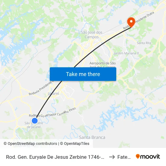Rod. Gen. Euryale De Jesus Zerbine 1746-2082 Jacareí - SP Brasil to Fatec - Sjc map