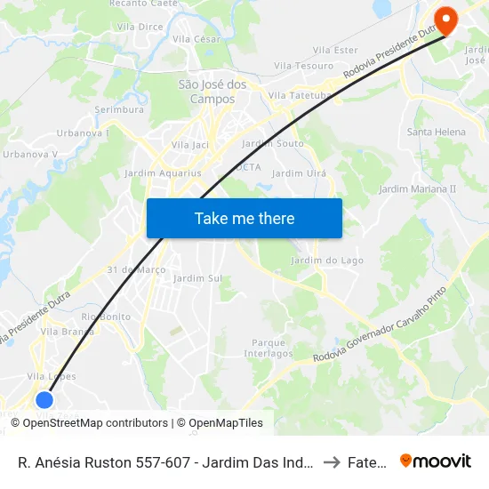 R. Anésia Ruston 557-607 - Jardim Das Industrias Jacareí - SP Brasil to Fatec - Sjc map
