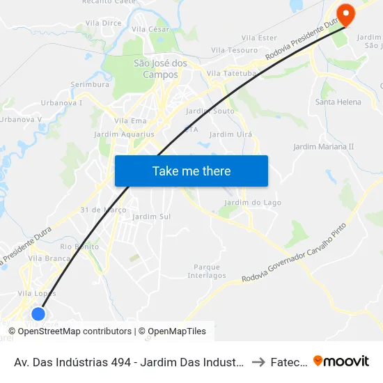 Av. Das Indústrias 494 - Jardim Das Industrias Jacareí - SP Brasil to Fatec - Sjc map