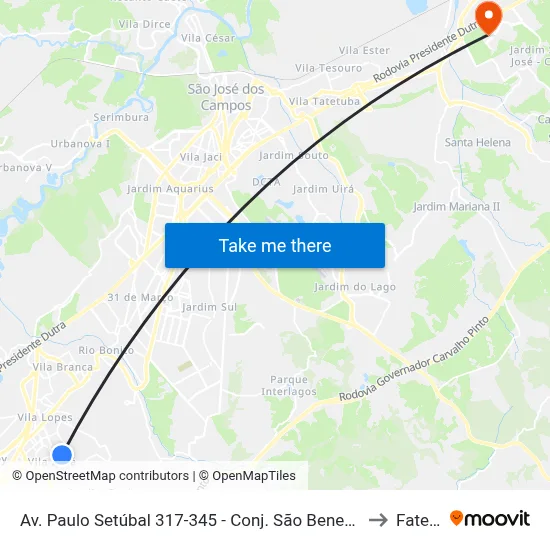 Av. Paulo Setúbal 317-345 - Conj. São Benedito Jacareí - SP 12310-150 Brasil to Fatec - Sjc map