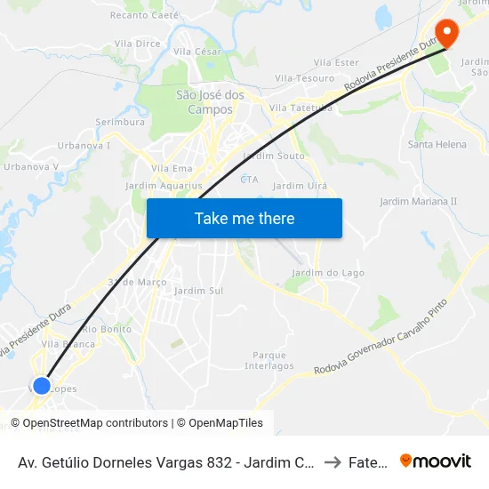 Av. Getúlio Dorneles Vargas 832 - Jardim California Jacareí - SP Brasil to Fatec - Sjc map