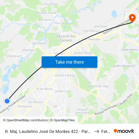 R. Maj. Laudelino José De Morães 422 - Parque Meia Lua Jacareí - SP 12335-160 Brasil to Fatec - Sjc map
