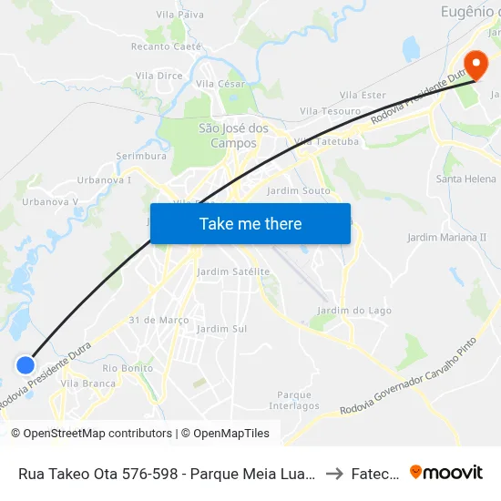Rua Takeo Ota 576-598 - Parque Meia Lua Jacareí - SP Brasil to Fatec - Sjc map