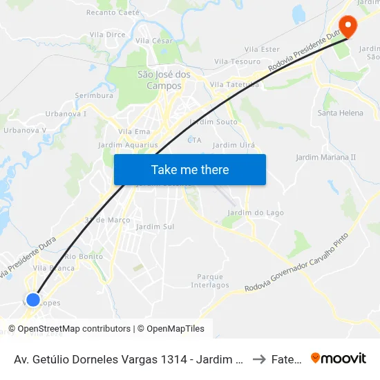 Av. Getúlio Dorneles Vargas 1314 - Jardim California Jacareí - SP Brasil to Fatec - Sjc map