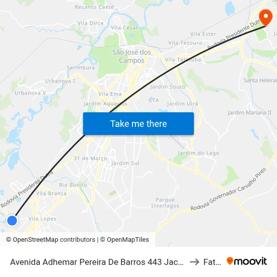 Avenida Adhemar Pereira De Barros 443 Jacareí - SP 12328-300 República Federativa Do Brasil to Fatec - Sjc map
