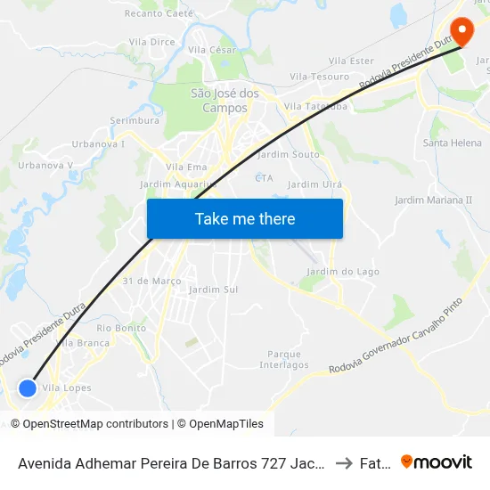 Avenida Adhemar Pereira De Barros 727 Jacareí - SP 12328-300 República Federativa Do Brasil to Fatec - Sjc map