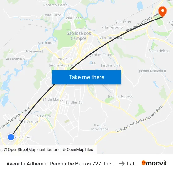 Avenida Adhemar Pereira De Barros 727 Jacareí - SP 12328-300 República Federativa Do Brasil to Fatec - Sjc map