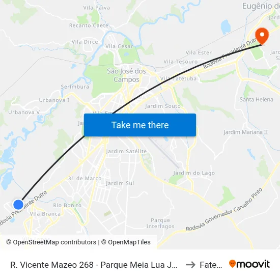 R. Vicente Mazeo 268 - Parque Meia Lua Jacareí - SP 12335-340 Brasil to Fatec - Sjc map
