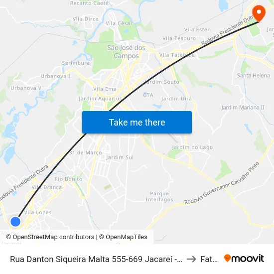 Rua Danton Siqueira Malta 555-669 Jacareí - SP 12328-400 República Federativa Do Brasil to Fatec - Sjc map
