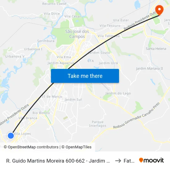 R. Guido Martins Moreira 600-662 - Jardim Santa Maria Jacareí - SP 12328-340 Brasil to Fatec - Sjc map