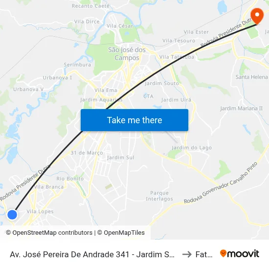 Av. José Pereira De Andrade 341 - Jardim Santa Maria Jacareí - SP 12328-290 Brasil to Fatec - Sjc map