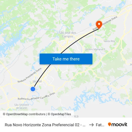 Rua Novo Horizonte Zona Preferencial 02 - Zap 2 A Jacareí - São Paulo 12323 Brasil to Fatec - Sjc map