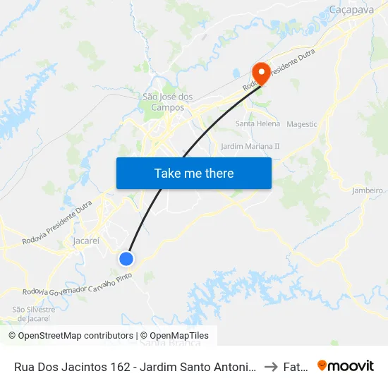 Rua Dos Jacintos 162 - Jardim Santo Antonio Da Boa Vista Jacareí - SP 12315-620 Brasil to Fatec - Sjc map