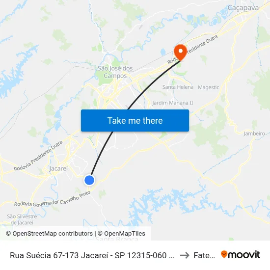 Rua Suécia 67-173 Jacareí - SP 12315-060 República Federativa Do Brasil to Fatec - Sjc map
