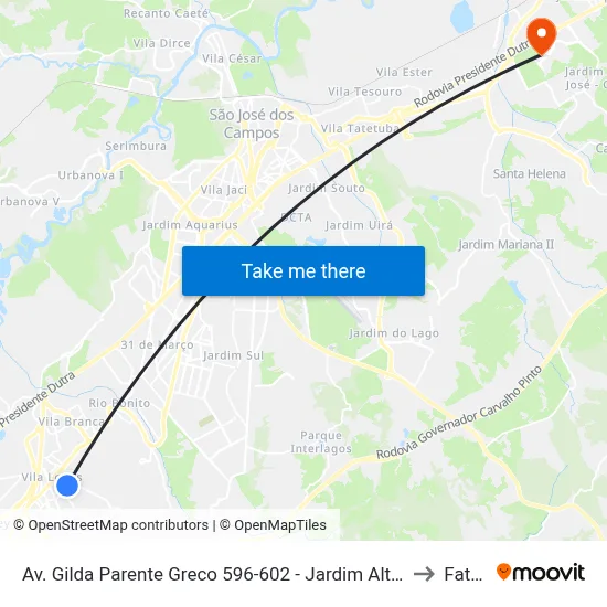Av. Gilda Parente Greco 596-602 - Jardim Altos De Santana II Jacareí - SP 12306-766 Brasil to Fatec - Sjc map