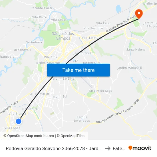 Rodovia Geraldo Scavone 2066-2078 - Jardim Califórnia Jacareí - SP Brasil to Fatec - Sjc map