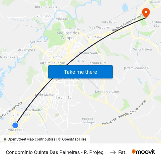 Condomínio Quinta Das Paineiras - R. Projeção São Diego 468 - Jd California Jacareí - SP Brasil to Fatec - Sjc map